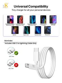Cable cargador USB-C a Lightning, certificado MFi, cable cargador TPE (1M, 3.3FT) USB 2.0 Power Delivery Type C, compatible con carga rápida PD, compatible con iPhone 14 Pro/13 Mini/13/12/11 Pro MAX/XR/XS/8/7/Plus/6S/SE/iPad - Blanco - Ver 9