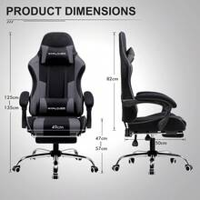 Fabric Gaming Chair, Massage Ergonomic Computer Chair With Footrest, Lumbar Support, Headrest, Height Adjustable Home Office Reclining PC Racing Chairs, Grey - Gris - Ver 4