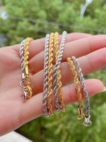 1 Peça Colar de Corrente de Aço Titanium Banhado a Ouro 18K Trançado Elegante, Múltiplos Tamanhos Disponíveis, À Prova d'Água e Resistente à Descoloração, para Mulheres