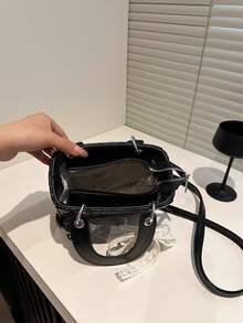 女士大容量手提包，优雅刺绣菱形图案手提包，白色斜挎包