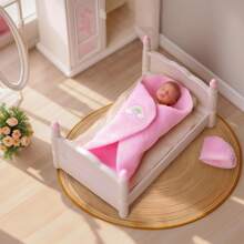 Lifelike Mini Silicone Children Doll With Toys Set - Pink Toddler Girl, All-Vinyl, Includes Crib, Mirror And Accessories, Suitable For Children Over 3 Years Old, Children Doll Accessory