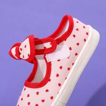 Girls' Red Bow Heart Hook And Loop Non-Slip Breathable Soft-Sole Cute Athletic Shoes, Canvas Shoes For Indoor/Outdoor Wear, School, Students, Princess, Spring/Summer/Autumn - Red - View 4