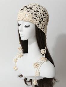 1 件女士春夏手工钩针网眼花卉镂空复古优雅透气薄针织帽，手工针织头带无檐小便帽，时尚 - 針織帽 - 查看 23