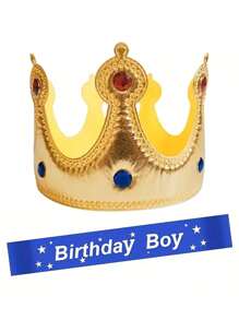 👑 تاج ذهبي للبالغين، قطعة رأس للأمير مرصعة بالراين ، ديكور كيك، تاج لحفلة عيد الميلاد، هدية للأم في عيد الحب، عيد الأم، قطعتان/قطعة