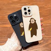 Funda para teléfono con un mono comiendo un plátano, diseñada con impresión y estética visual. Este teléfono mate ofrece modelos de 360 ​​grados 11, 12, 13, 14 Pro, 15, XR, XXS, 8 Plus, SE y. Es un cumpleaños para niños y niñas. - Negro - Ver 1