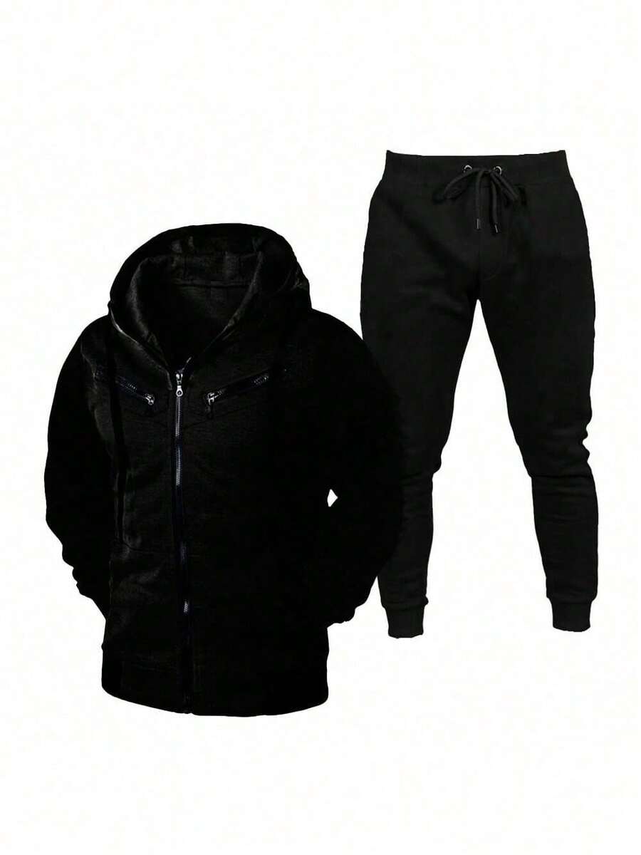 RAMAZZONI Set Of Cold Weather Blouse, Hooded Cotton Jacket + Jogger Pants For Men And Women - 黑色 - 查看 1
