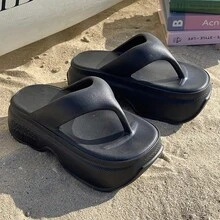 Women's Thick Sole Flip Flops Fashion Sandals, EVA Platform Slip-On Sandals, Non-Slip Casual Beach Shoes For Summer. This Style Runs Small, Please Order One Size Up. - Black - View 3