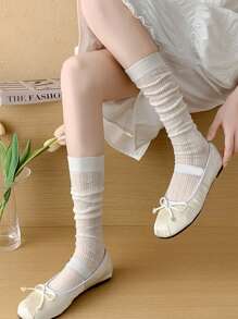 1 paire de chaussettes fines pour mollets inspirées du style ballet pour femmes. Chaussettes blanches respirantes à côtes pour porter au quotidien, printemps/été