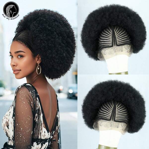 Perucă afro-africană cu împletitură de păr, 13" x 6" HD, cu față din dantelă, perucă sintetică pentru femei, coafură naturală, pentru petreceri zilnice, etc.