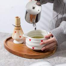 5pcs Matcha Whisk Set, Cute Pink Heart/Cherry Blossoms Ceramic Matcha Bowl With Whisk Set, Japanese Tea Set Includes Matcha Bowl With Spout, Matcha Whisk Holder, Bamboo Matcha Whisk, Scoop, Sifter, Ceramic Matcha Kit For Tea Lovers