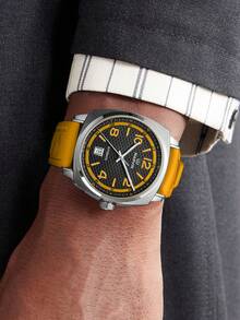 Marvin Relojes cronógrafo de lujo para hombres con movimiento automático, reloj con fecha, para regalo, correa de caucho, esfera de 42mm - Amarillo - Ver 2