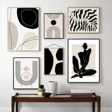 1pc Wall Arts Posters Optional Frame Vintage Abstract Boho Geometric Line Posters Black Beige Bohemian Wall Art Canvas Painting Print Picture For Living Room Home Decoration