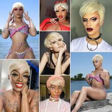 Pixie Cut Wig For Women - Short Layered Straight Synthetic Hair With Bangs,Light Beige Tones, Daily Use & Special Occasions - 米色 - 查看 3