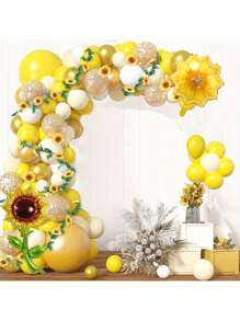 132pcs Sunflower Theme Balloon Party Garland Arch Kit, Yellow Flower Aluminum Film Balloon Kit, Birthday Party Decor, Wedding, Bridal Shower Party Decoration, Anniversary Party Decoration, Indoor And Outdoor Scene Setting Decoration Kits