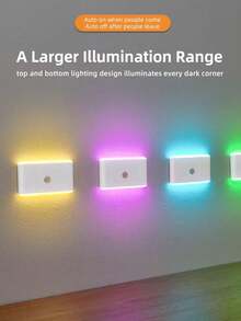 1/2pcs RGB Motion Sensor Rechargeable Wall Lights, 7-Color Dimmable Magnetic LED Night Light, Auto On/Off, Suitable For Staircase, Corridor, Bedroom, Cabinet, Home Decor - Multicolor - View 2