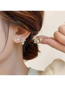 Women's Double Ball Pearl Earrings - Double Sided Front And Rear Jacket, Freshwater Pearl Earrings, Minimalist Party Jewelry For Daily Wear, And Mother's Day Gift (Summer 2025 Light Luxury) - Vàng - Xem 2