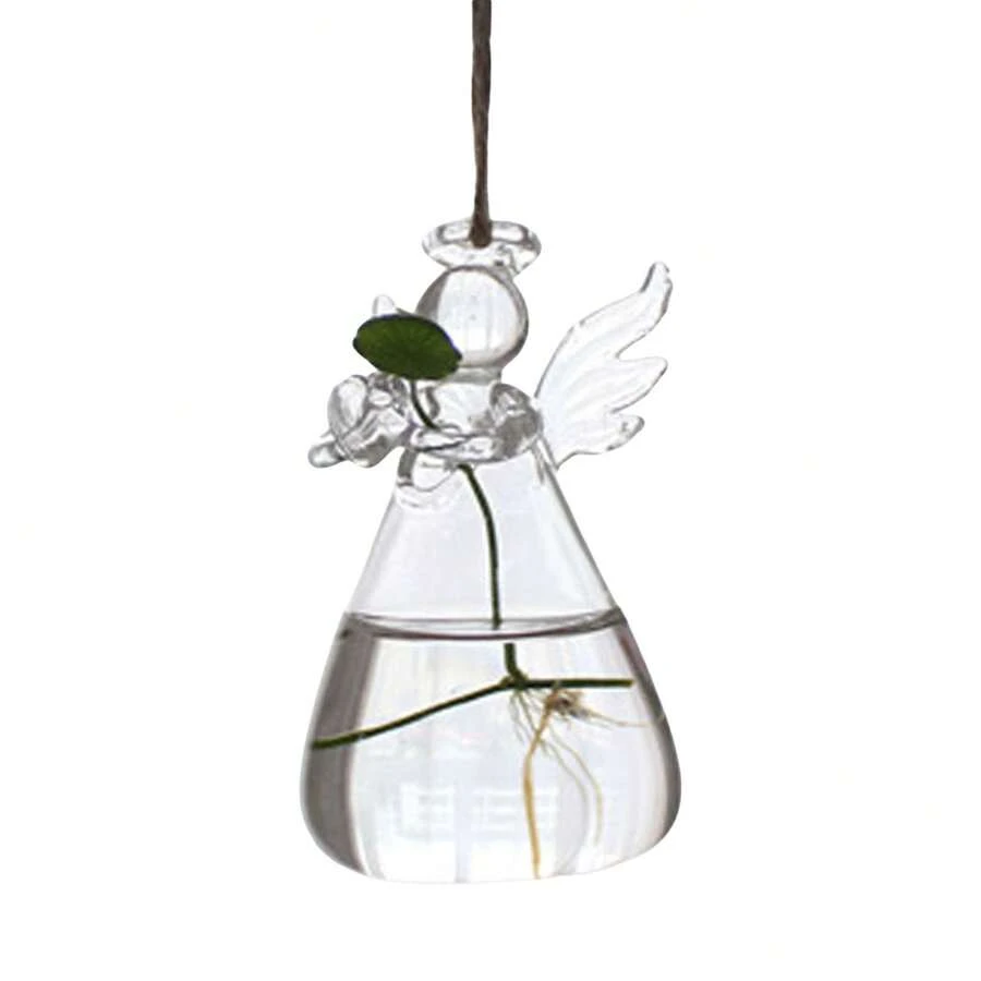 Clear Glass Vase Angel Shape Flower Plant Hanging Container Beautiful Home Decoration - Transparent - View 1