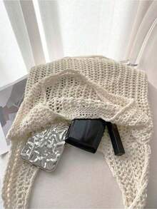 This Summer Casual Vacation Ladies Crochet Woven Beach Tote Bag Features A Hollow-Out Design, Large Capacity Foldable Drawstring Bucket Bag, Making It An Ideal Choice For Beach Travel And Romantic Getaways.It Also Has Anti-Sand Function, Suitable For Daily Shopping And Backpack Use.Very Suitable For Outdoor Activities, Travel, As Well As For University Freshmen, Sophomores, Seniors And High School Students Returning To School. Z0RX - 杏子 2 - 查看 3