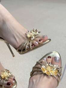 Silk Floral Sandals For Women, High-End Versatile Design, New Collection 2025,Spring Summer Outfits - Gold - View 6