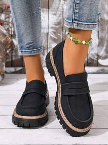 Women's Fashion Casual Round Toe Loafers, Slip-On Thick Sole Flat Shoes