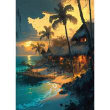 1 pieza Impresiones y carteles de arte de pared con opción de marco - Escenas naturales de viaje con vista al mar, pueblo costero, coches - Decoración de arte de lienzo para la sala de estar del hogar - Cuadros de pared - Regalos