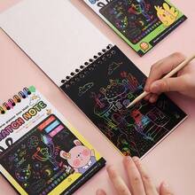 Libro de arte para raspar para niños, cuaderno de graffiti colorido DIY, papel de pintura creativa para raspar, adecuado para niños - Colores y estilos aleatorios. - Ver 2
