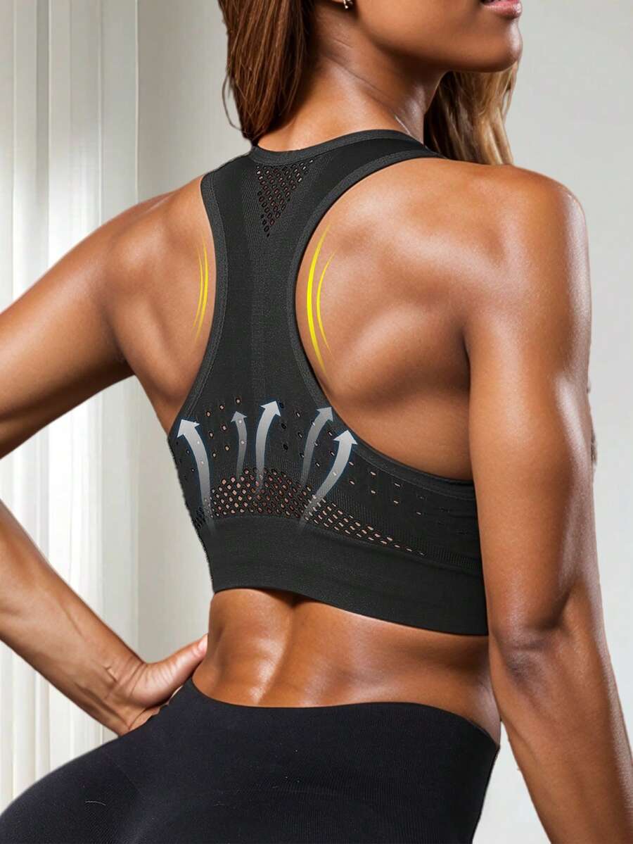 Sports Bras Training Bra Exercise Bralette Summer Gym Top Seamless Running High Stretch Racerback Crop Tops Removable Padding Lingerie - Black - View 1