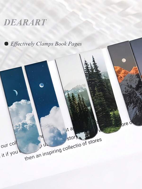 2 Stücke magnetische Lesezeichen Set, Wald, Wolken und Sonnenuntergang Landschaft Druck, Büro-Schulseiten Clips Halter, Bücher Leser Zubehör Geschenk zum Schulanfang