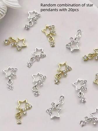 20pz/40pz Decorazioni per unghie in strass a forma di stella, pendenti in lega di oro e argento, decorazioni per unghie in metallo 3D a forma di stella a cinque punte