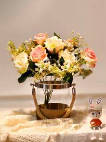 1pc Vintage Vase, Creative Handmade Rope Clear Glass Vase, Decorative Hydroponic Vase For Farmhouse Wedding Party Home Decor (Flowers Not Included)