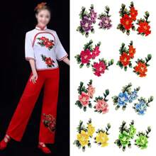 2PCS/Set Vibrant Water Soluble Flower Embroidery Patches For Christmas And New Year Holidays - Pink Orange Rose Red - Fashion-Forward Skirt Stickers & Clothing Accessories - Durable Embroidered Applique For Sewing Projects