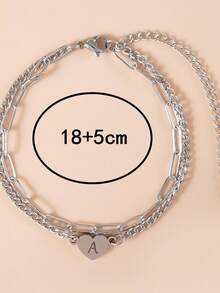 1 件朋克风格 26 字母不锈钢串珠女士/情侣手链，适合女性和情侣休闲日常佩戴 - 銀色 - 查看 2