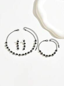 1 Set de joyas de 3 piezas con collar, pulsera y aretes con cristal azul de strass con diseño ondulado