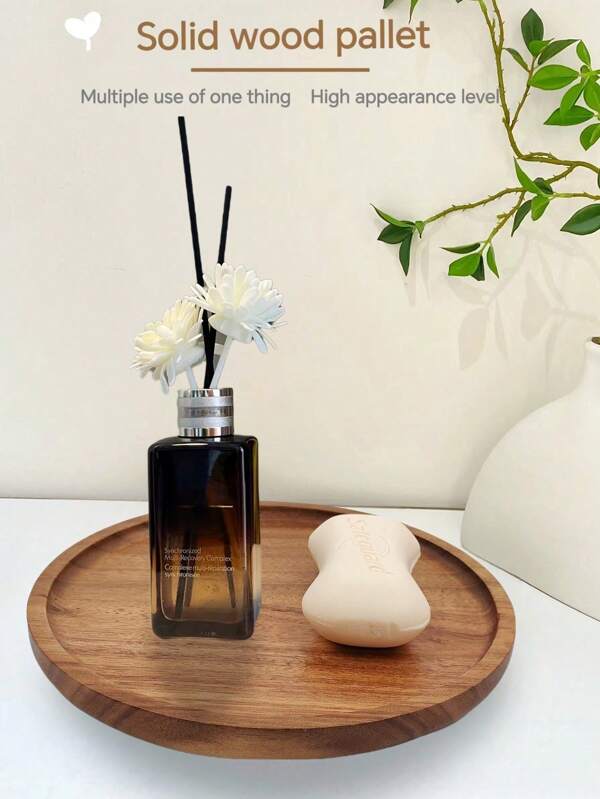 1pc Sandalwood Round Multi-Functional Tray, Bathroom Tray, Wooden Soap Dish, Kitchen & Bathroom Rack, Bathroom Storage, Desktop Organizer For Storage And Display, Vintage Style Tabletop Decor, Christmas/Halloween Decorative Bowl, Best Selling Item