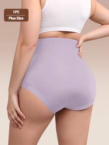 MIOTAN 1 件大码女士高腰蕾丝拼布提花内裤，柔软透气 - 淡紫色 - 查看 3