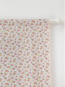 1pc Pink Floral Curtain With Tassels, Suitable For Dining Room, Cafe, Bedroom, Living Room, Kitchen, Year-Round Home Use