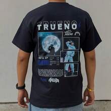 Playera de trueno Historia  Liso    Primavera  Otoño  Verano    Regular    Asimétrico - Negro - Ver 1