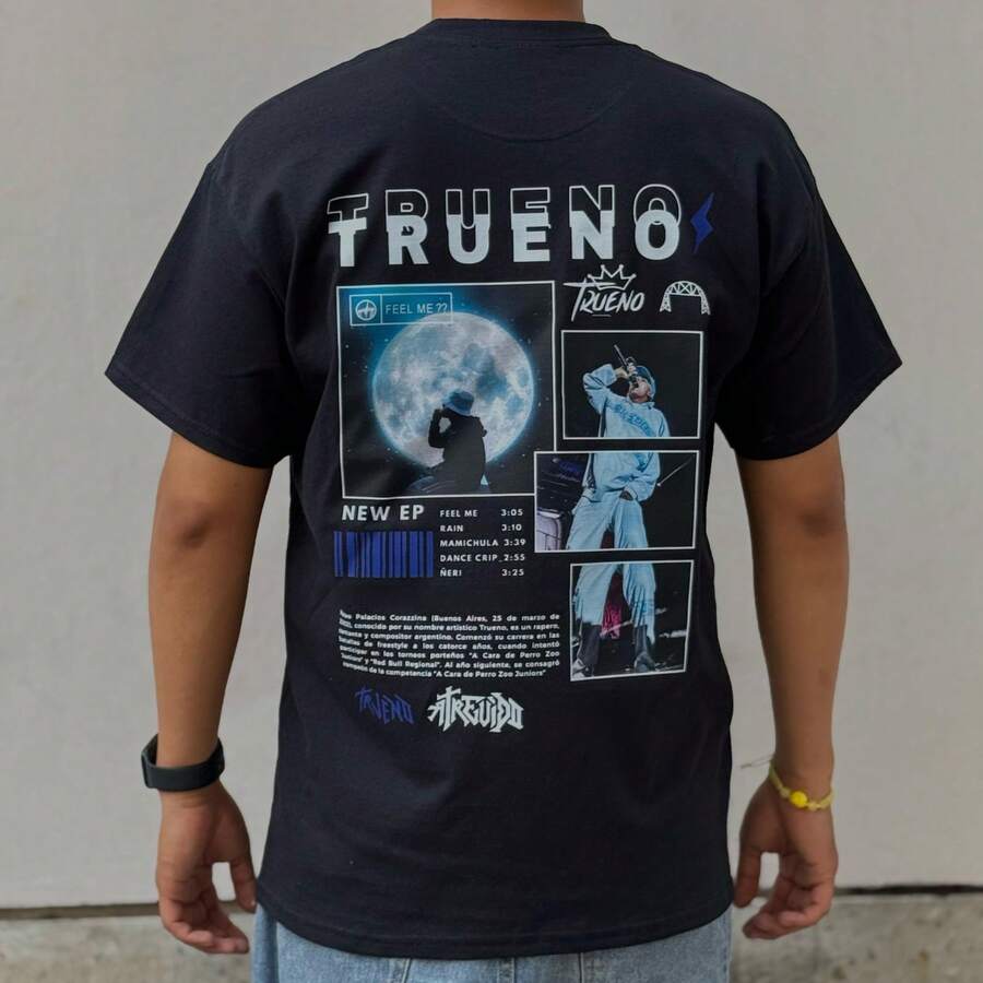 Playera de trueno Historia  Liso    Primavera  Otoño  Verano    Regular    Asimétrico - Negro - Ver 1