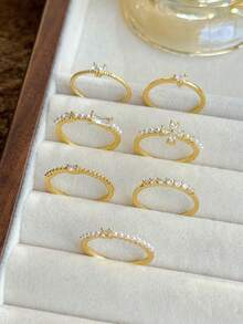 Bộ 7 chiếc nhẫn đính đá Cubic Zirconia khảm đồng thanh lịch thời trang đơn giản sang trọng, phù hợp cho đám cưới, tiệc tùng, quà tặng ngày lễ, cô dâu - Vàng - Xem 5