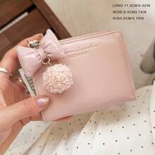 2025 New Korean Simple Bow Pendant Women Short Wallet Small Compact Multislot Student Card Holder For Women Wallet Cute Wallet Mini Wallet Purse Wallet Men Wallet Leather Small Wallet