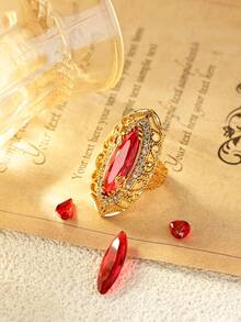 Conjunto de 1 peça estilo vintage antigo com pedras preciosas sintéticas longas e brilhantes, banhadas a ouro, anéis largos para mulheres, o melhor acessório para banquetes e festas, decoração de casamento, uso diário versátil, joias lindas para presentear quem você ama