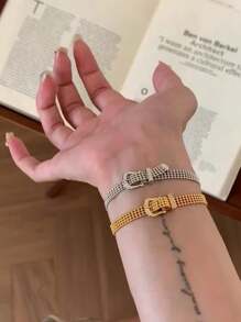 1 pieza Pulsera de banda de encaje de lujo estilo Milán, pulsera con correa de satén de diseño de nicho retro francés para mujeres