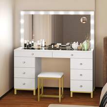 Makeup Vanity Desk Set Come With Stool 8 Drawers Storage Prowar Outlet & LED Lighted Mirror Brightness & Lighting Color Adjustable Vanity Table For Girls Women - trắng - Xem 9