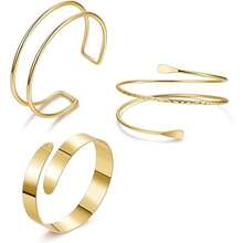 3Pcs Arm Cuff For Women Open Upper Arm Cuff Bangle Armlet Gold Silver Adjustable Armband Arm Bracelet Set - Gold - View 2