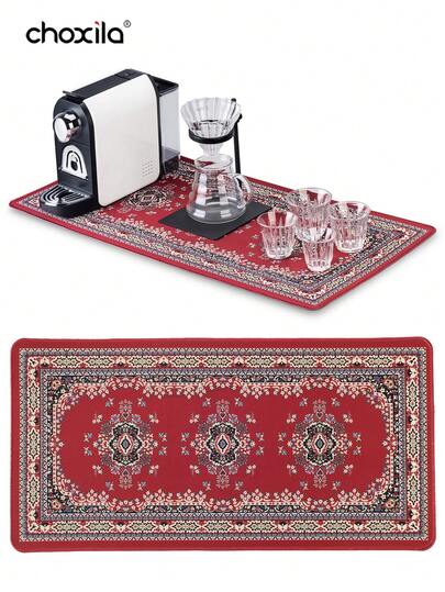 choxila 1pc Bohemian Style Coffee Mat, Arabic Coffee Pad, Coffee Coaster, Drink Coaster, Table Mat, Mouse Pad, Non-Slip Heat Resistant Mat, Coffee Corner Mat Fit Under Cup/Mug/Glasses/Coffee Maker/Coffee Machine/Coffee Pot/Coffee Accessories Back To School