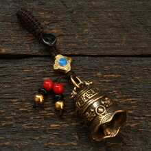 LIXUN 1 件仿古黄铜佛教六字真言铃铛、驱魔铃铛、钥匙扣挂绳吊坠、手工制作绳车钥匙扣吊坠、珠宝、小铃铛吊坠，适合作为生日礼物、送给朋友的各种节日礼物