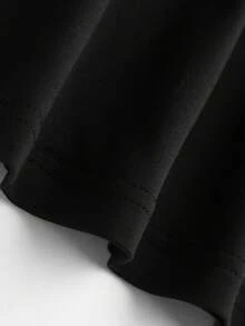 Camiseta de manga corta casual con cuello redondo y estampado de letra sonriente, suave y cómoda para usar en primavera/verano - Negro - Ver 5