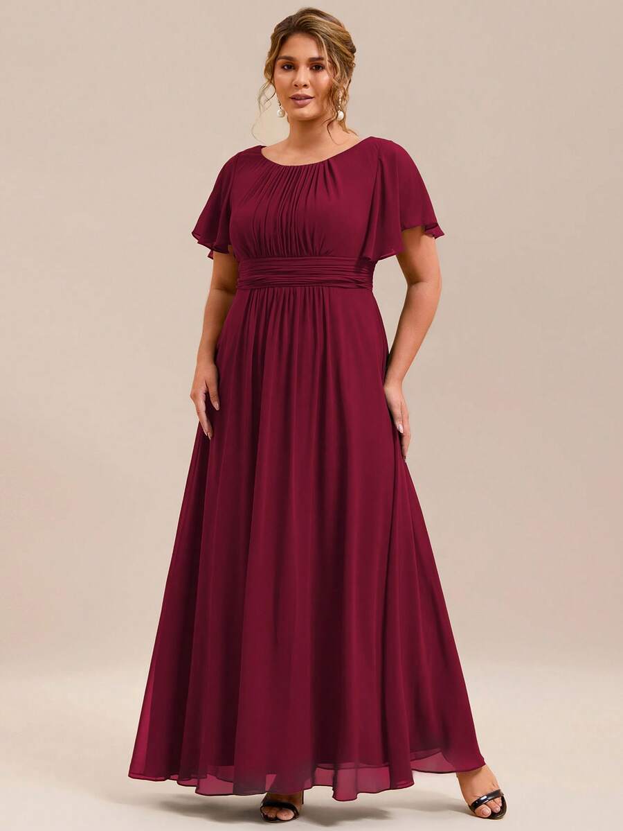EVERPRETTY Elegant Chiffon Long Burgundy Bridesmaid Dress, Suitable For Wedding And Wedding Guest Wear, Mother Of The Bride