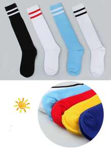 3 pares de calcetines de fútbol deportivos para niños, calcetines de fútbol de rayas de unicolor por encima de la rodilla para niños, calcetines altos adecuados para actividades al aire libre para niños y niñas de 3 a 9 años