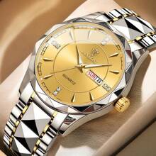 1 Stück Herren Uhr Gold Blau 50m wasserdicht rostfrei 316 Edelstahl leuchtende Zeiger Japan importiertes Quarz Automatikwerk - Hochwertig eingebaute langlebige Japan Batterie Englisch Sonntag Kalender präzise Zeitanzeige Herren Geburtstags Geschenk Ehemann Vatertag Hochzeit Andenken